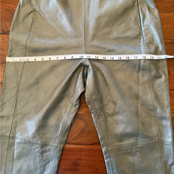 Vintage High Waist Genuine Leather Pants Grey With Subtle Silver Metallic Sheen - Picture 9 of 12